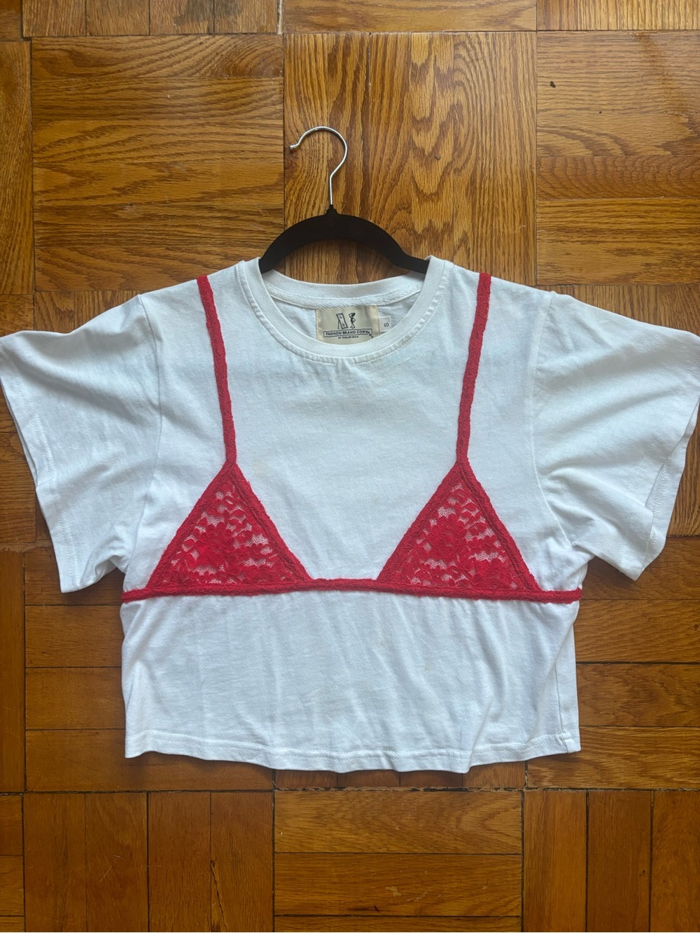 Fashion Brand Company Red Lace Bra Illusion Tee | Size Small